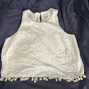 Cream tank top with metallic gold and rose gold accents